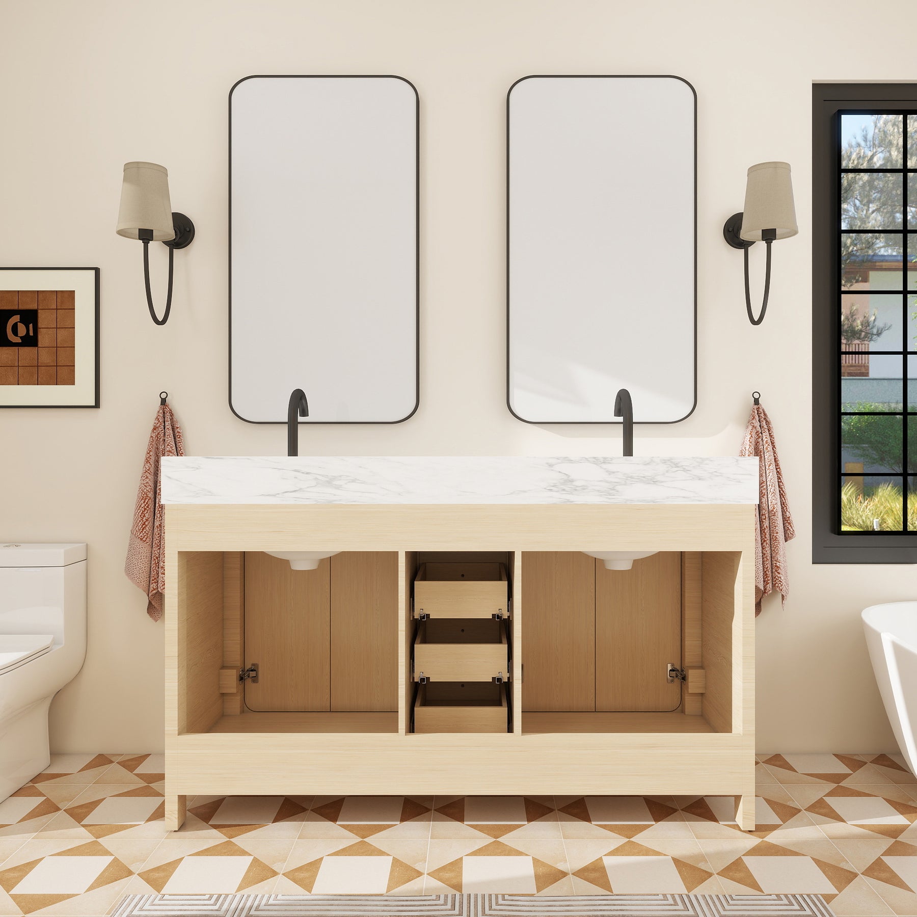 Canyon 60" Freestanding Double Vanity Cabinet with Curved Design