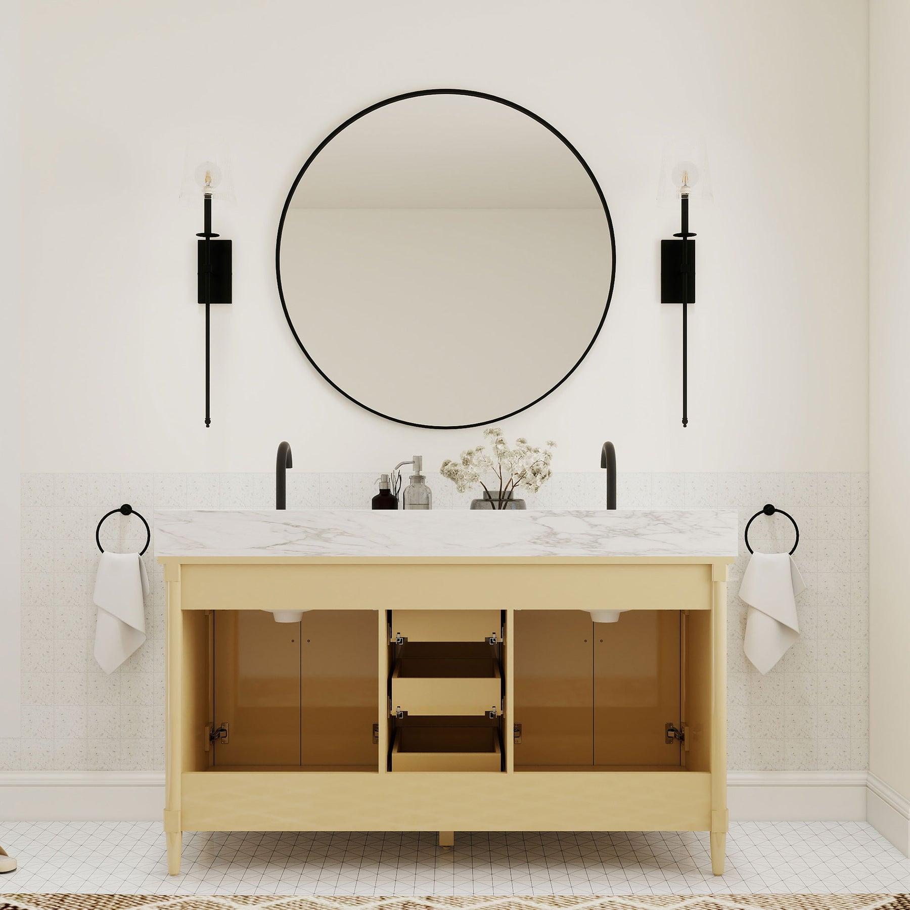 Vantara 60" Freestanding Double Vanity Cabinets with Fluted Texture