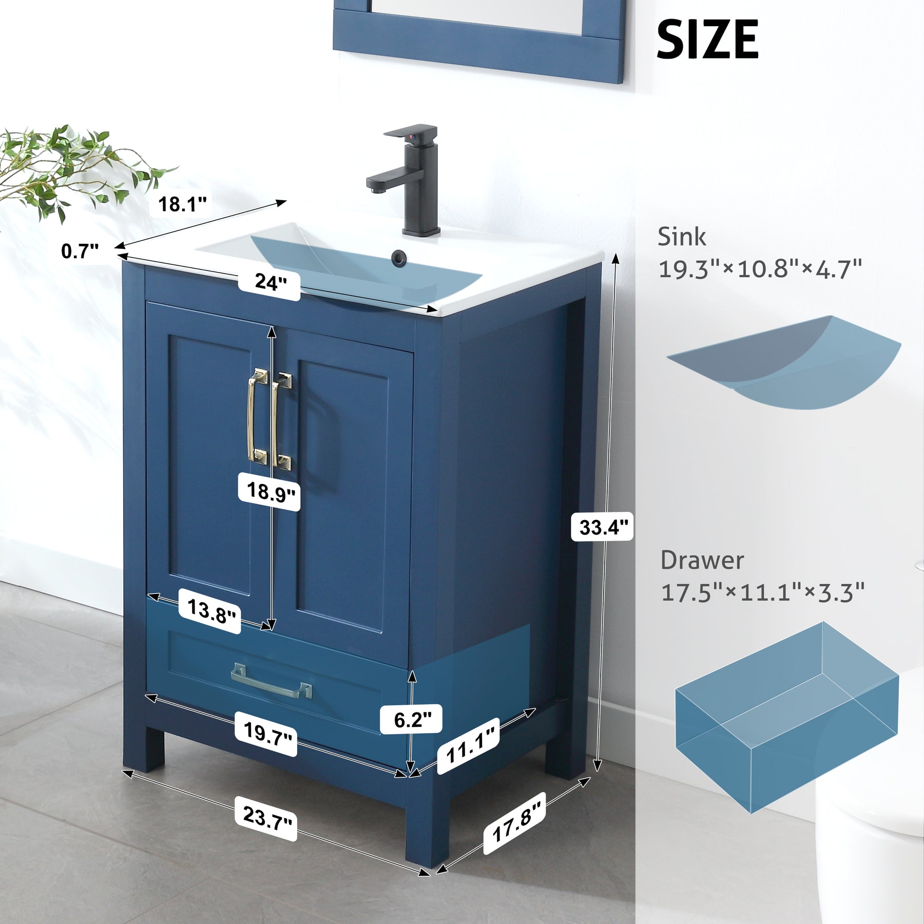 Modern 24" Freestanding Bathroom Vanity Combo with Single Undermount Sink & Mirror