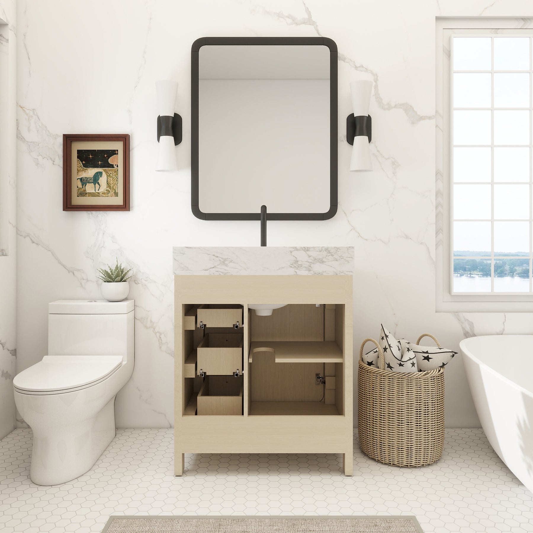 Canyon 30" Freestanding Single Vanity Cabinet with Curved Design