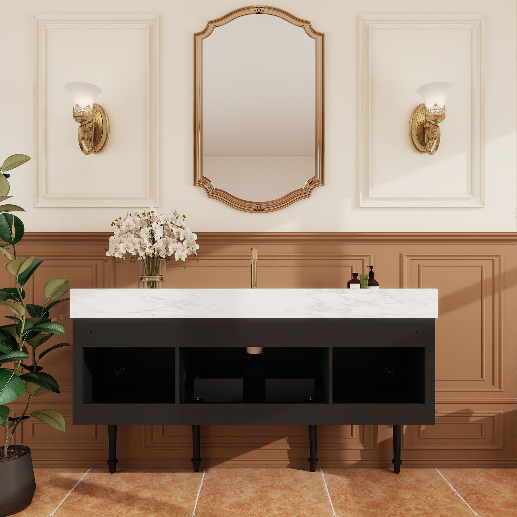 Modish 60" Wall Mounted Single Vanity Cabinets Cabinets with Solid Wood Legs