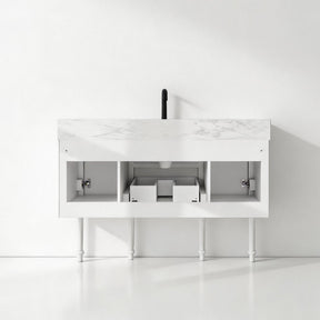 Modish 48" Wall Mounted Single Vanity Cabinet with Solid Wood Legs, Pre-Assembled, Freestanding & Floating 2 Installation Ways