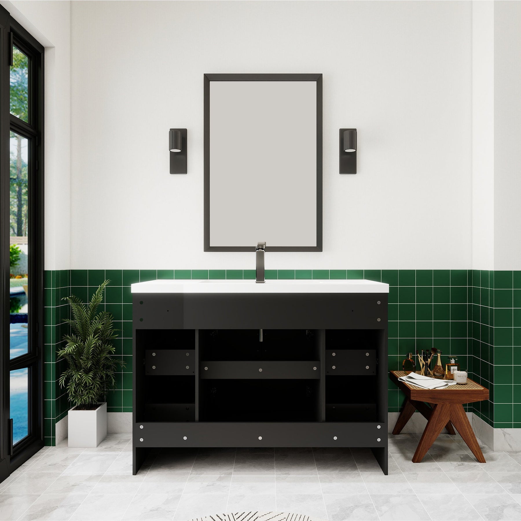 Waterfall 48’’ RTA Freestanding Vanity Cabinet Base with Vertical Striped Decor (Countertop & Sink Not Included) 浴室柜