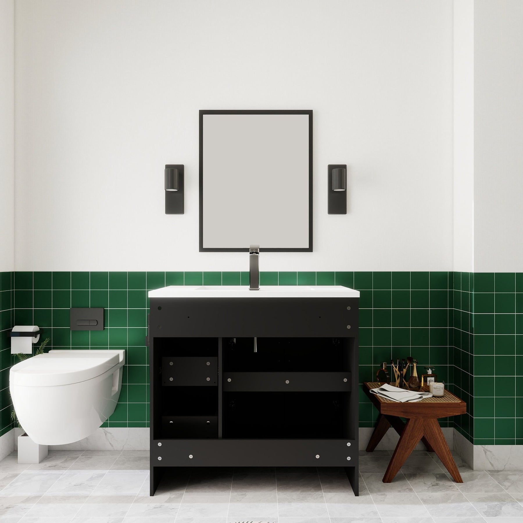 Waterfall 36’’ RTA Freestanding Vanity Cabinet Base with Vertical Striped Decor (Countertop & Sink Not Included) 浴室柜