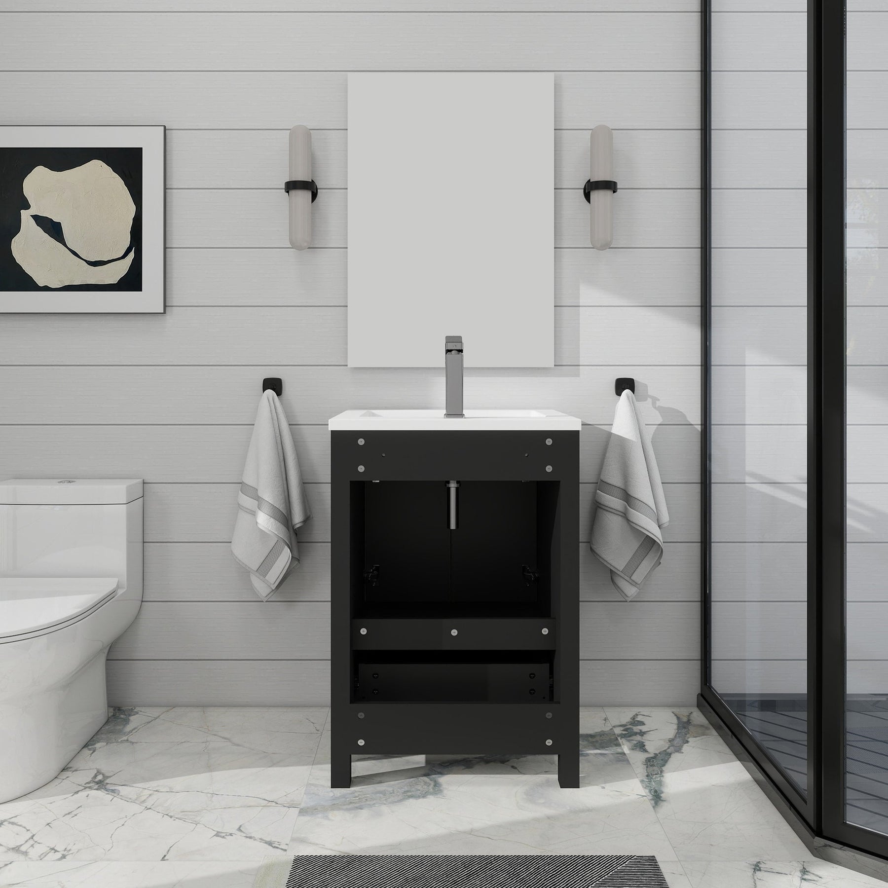 Modern 24’’ RTA Freestanding Vanity Cabinet Base with Larger Storage Room (Countertop & Sink Not Included) 浴室柜