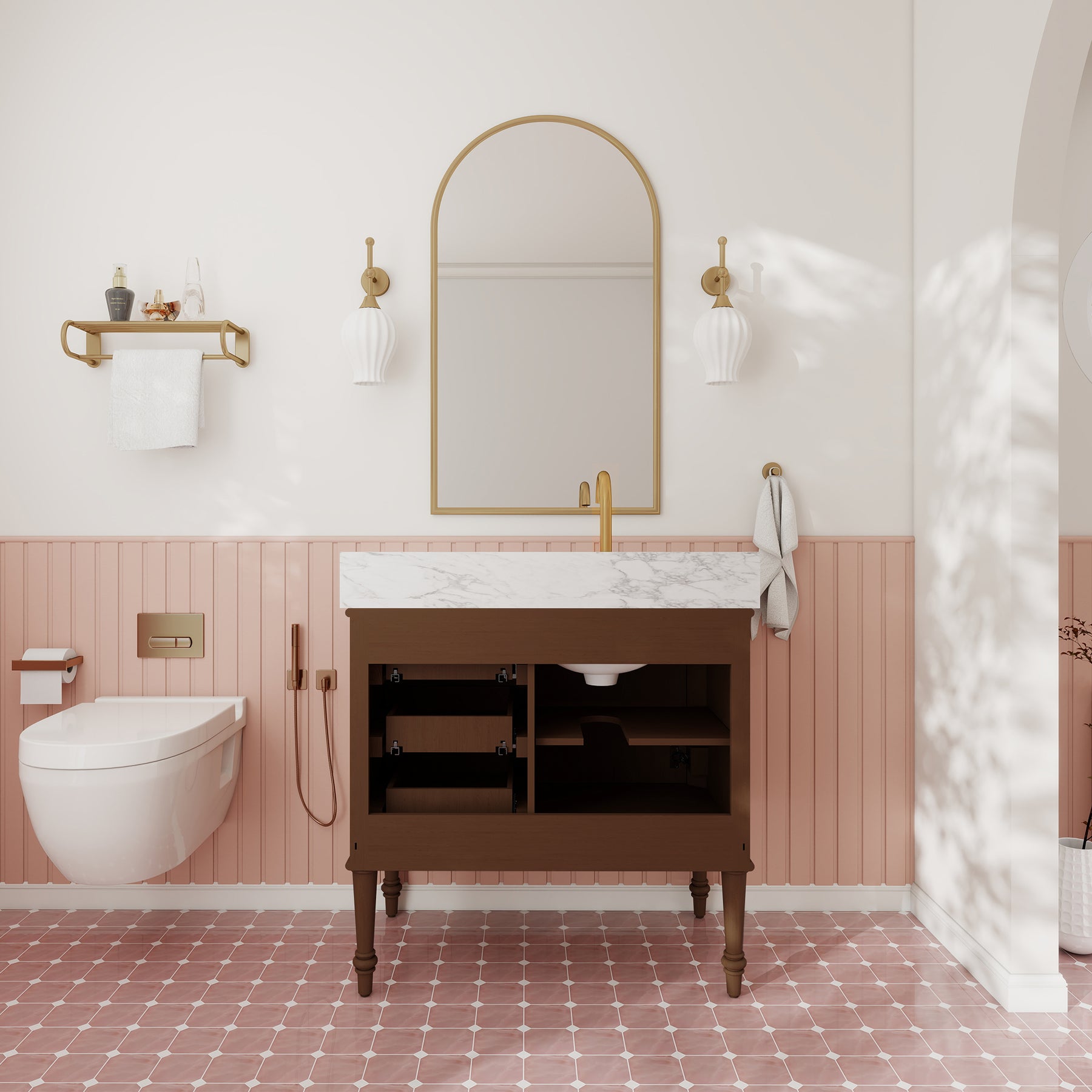Verve 36" Freestanding Single Vanity – Bath Cabinet with Solid Wood, Artificial Stone Top (1 Door, 3 Drawers, Assembled)
