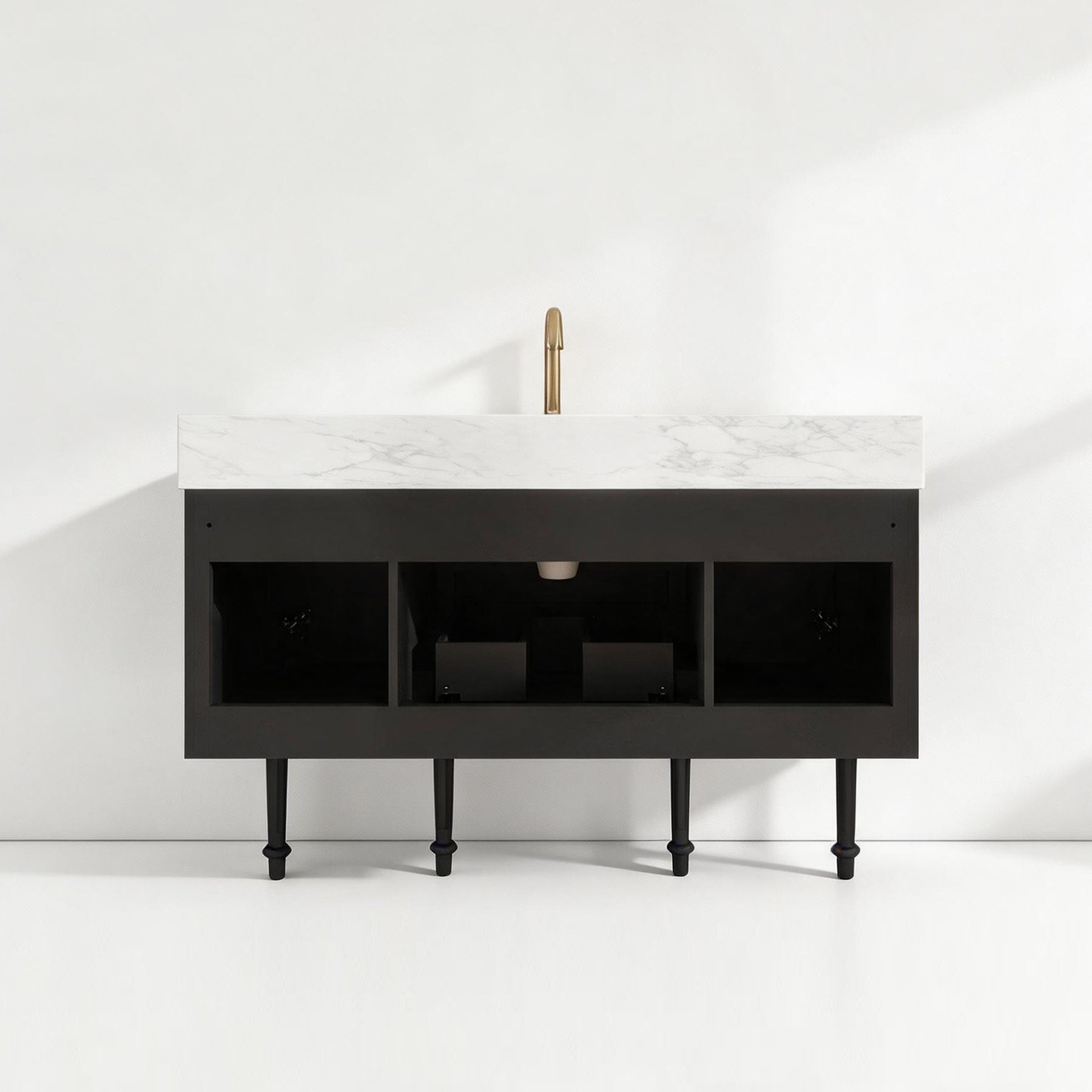 Modish 48" Wall Mounted Single Vanity Cabinet with Solid Wood Legs, Pre-Assembled, Freestanding & Floating 2 Installation Ways