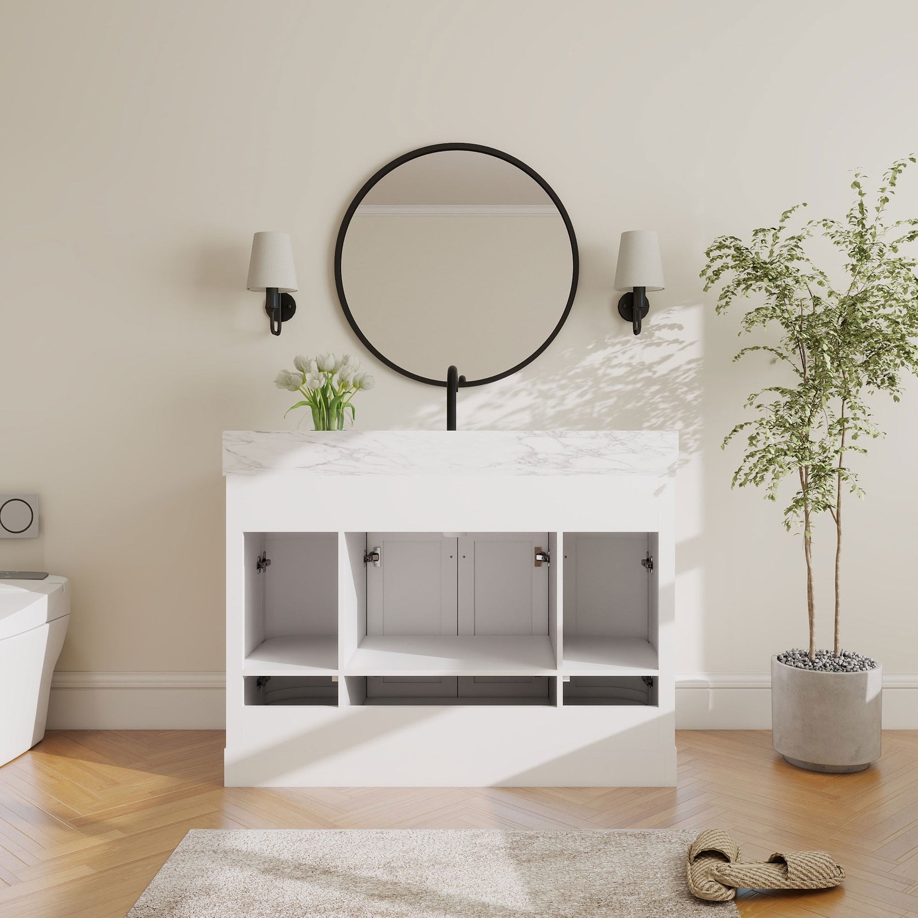 Opuluxe 48’’ Freestanding Single Vanity Cabinets with Curved Design 浴室柜