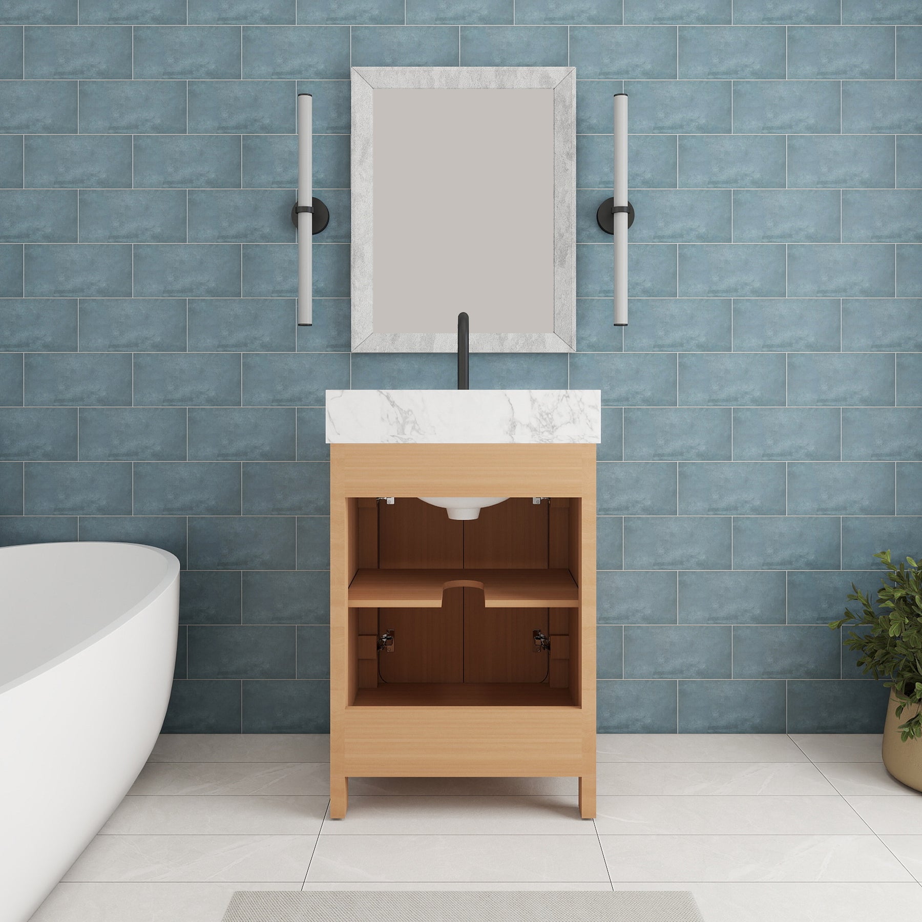 Canyon 24" Freestanding Single Vanity Cabinet with Curved Design