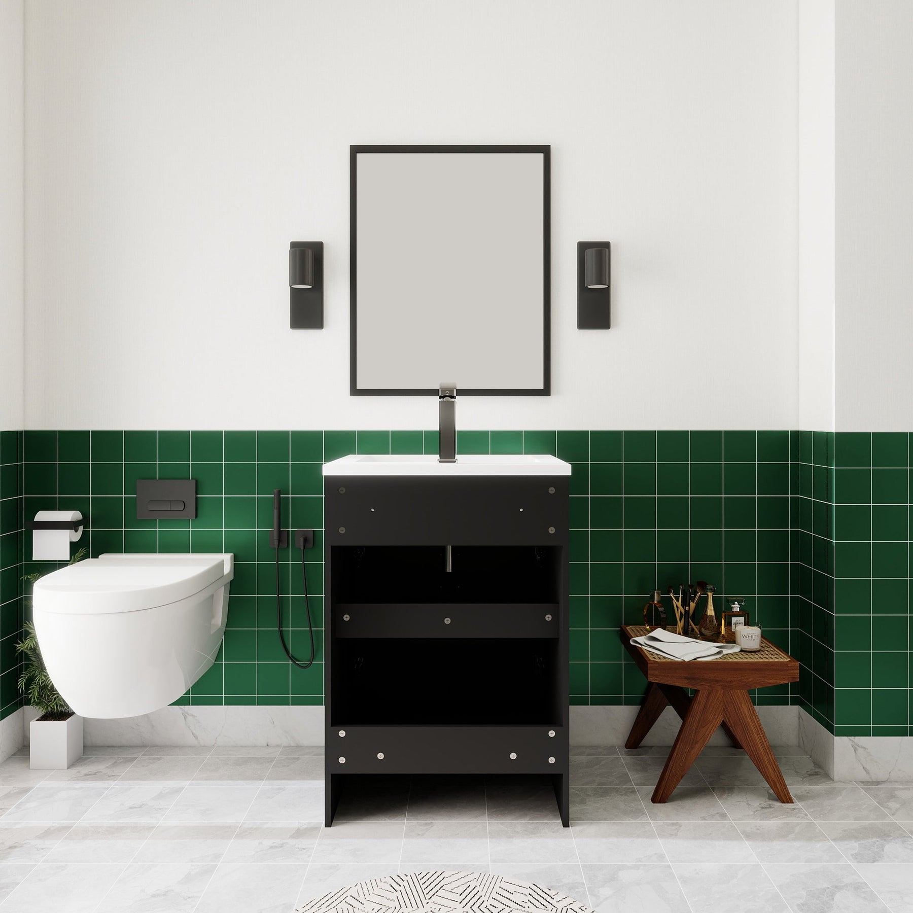 Waterfall 24’’ RTA Freestanding Vanity Cabinet Base with Vertical Striped Decor (Countertop & Sink Not Included) 浴室柜