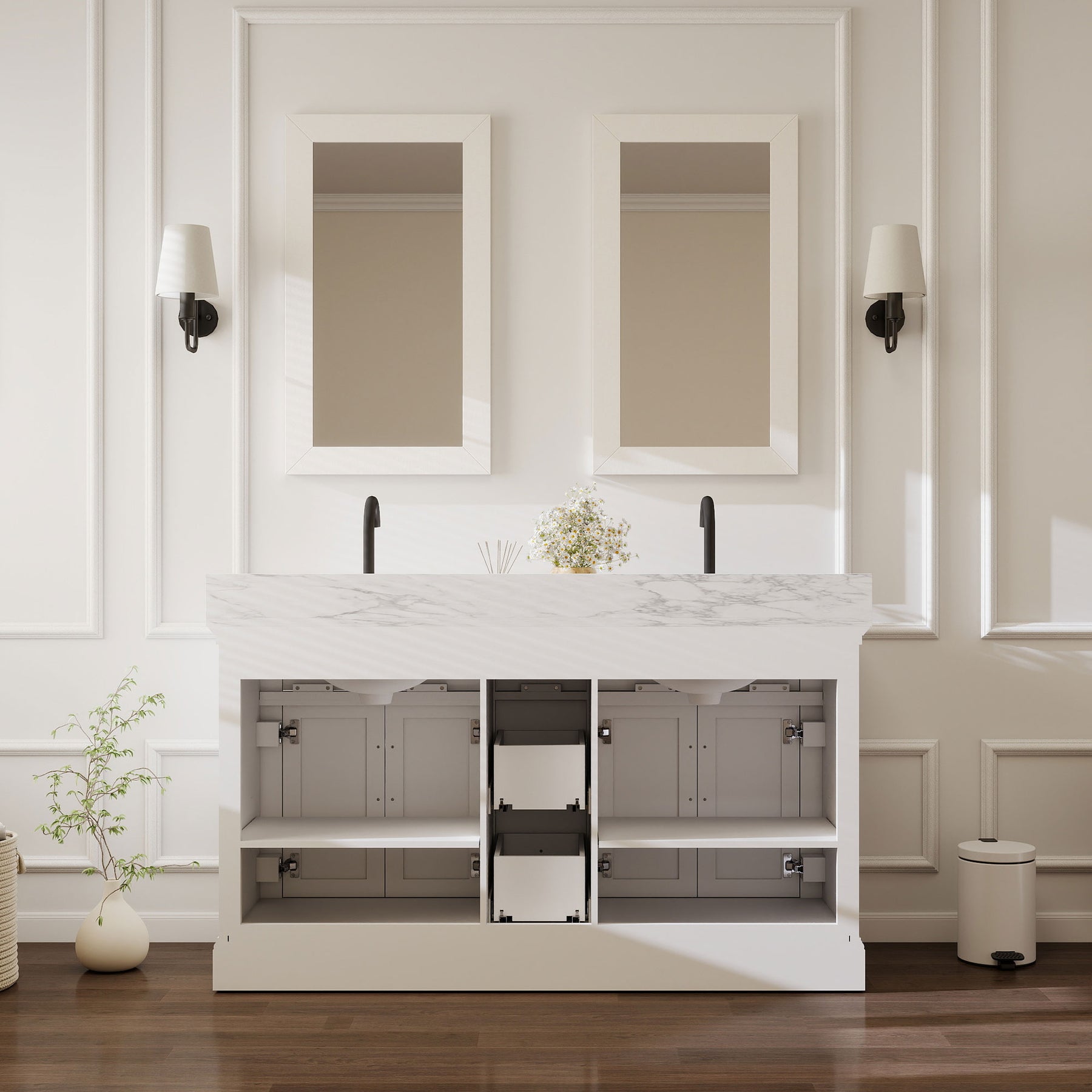 Acro 60" Freestanding Double Vanity Cabinets with Arch Feet