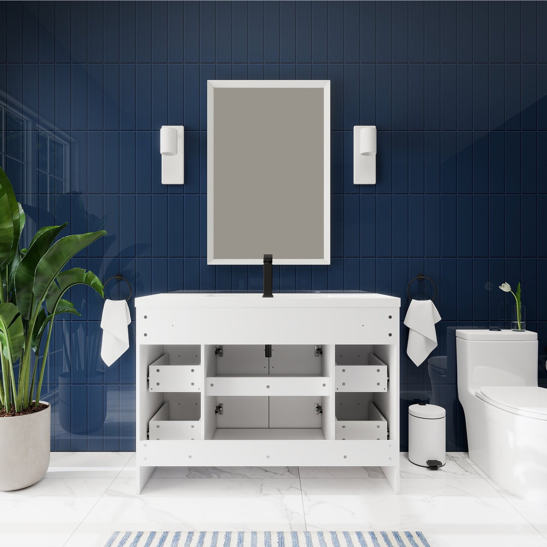 Waterfall 48’’ RTA Freestanding Vanity Cabinet Base with Vertical Striped Decor (Countertop & Sink Not Included) 浴室柜