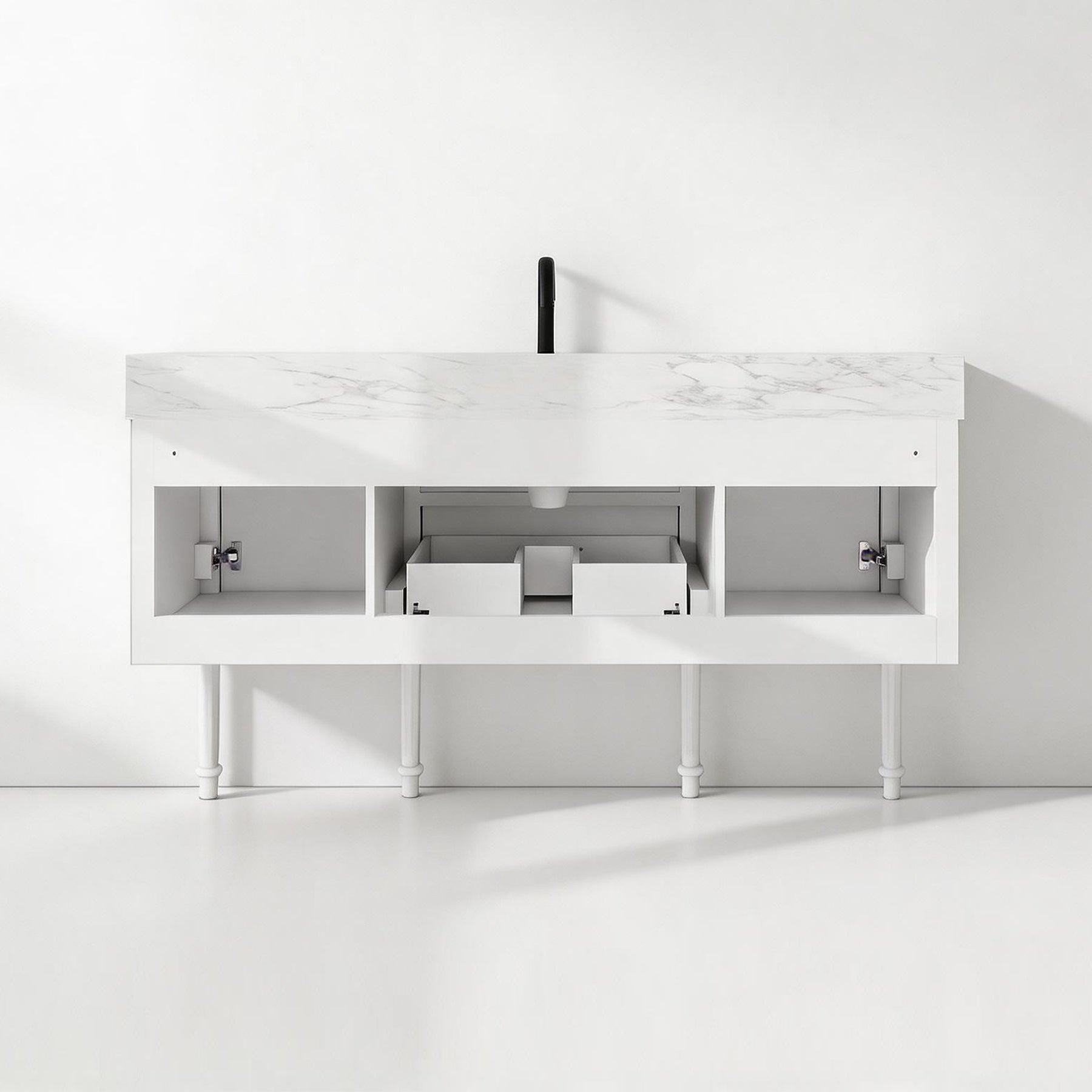 Modish 60" Wall Mounted Single Vanity Cabinet with Solid Wood Legs, Pre-Assembled, Freestanding & Floating 2 Installation Ways