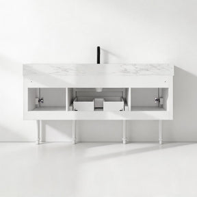Modish 60" Wall Mounted Single Vanity Cabinet with Solid Wood Legs, Pre-Assembled, Freestanding & Floating 2 Installation Ways