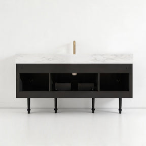 Modish 60" Wall Mounted Single Vanity Cabinet with Solid Wood Legs, Pre-Assembled, Freestanding & Floating 2 Installation Ways