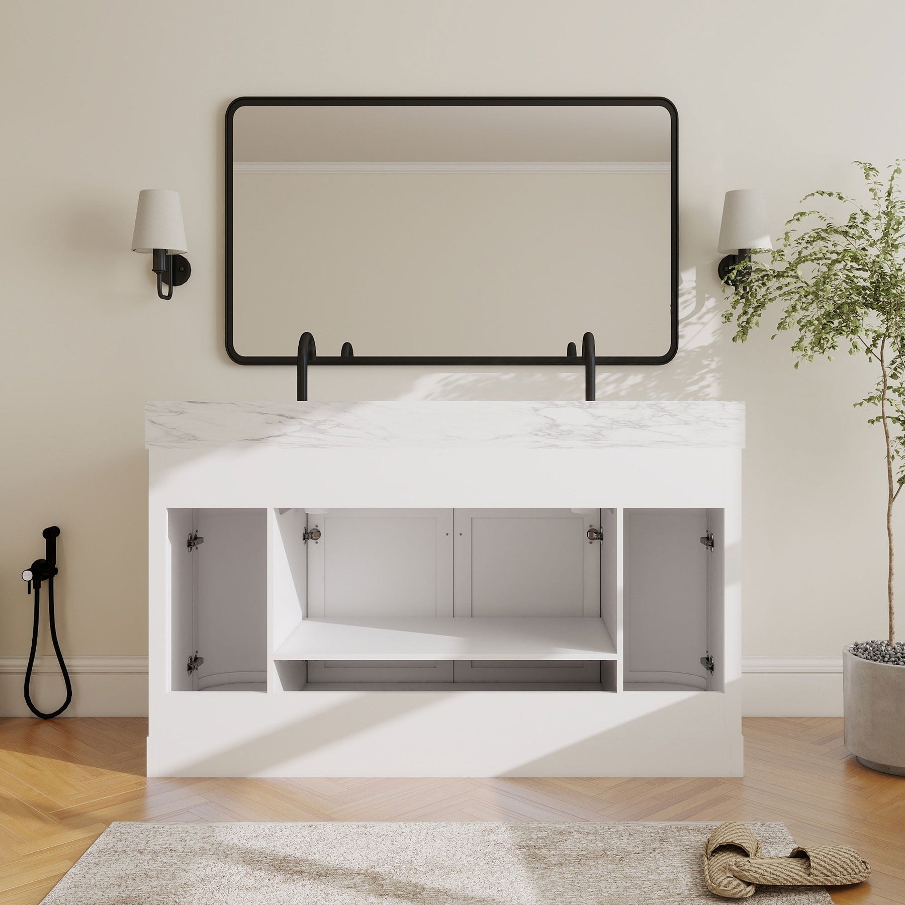 Opuluxe 60’’ Freestanding Double Vanity Cabinets with Curved Design 浴室柜