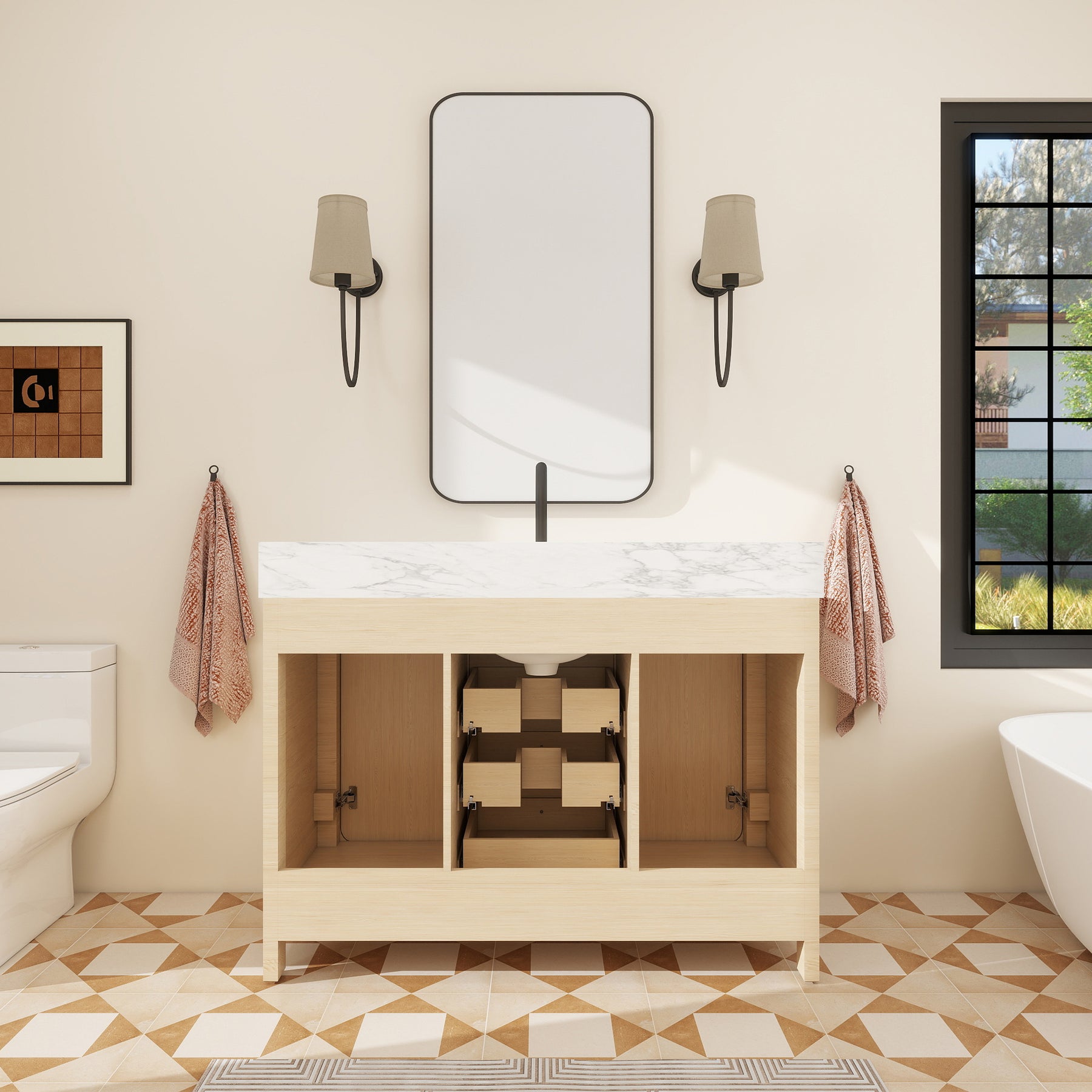 Canyon 48" Freestanding Single Vanity Cabinet with Curved Design