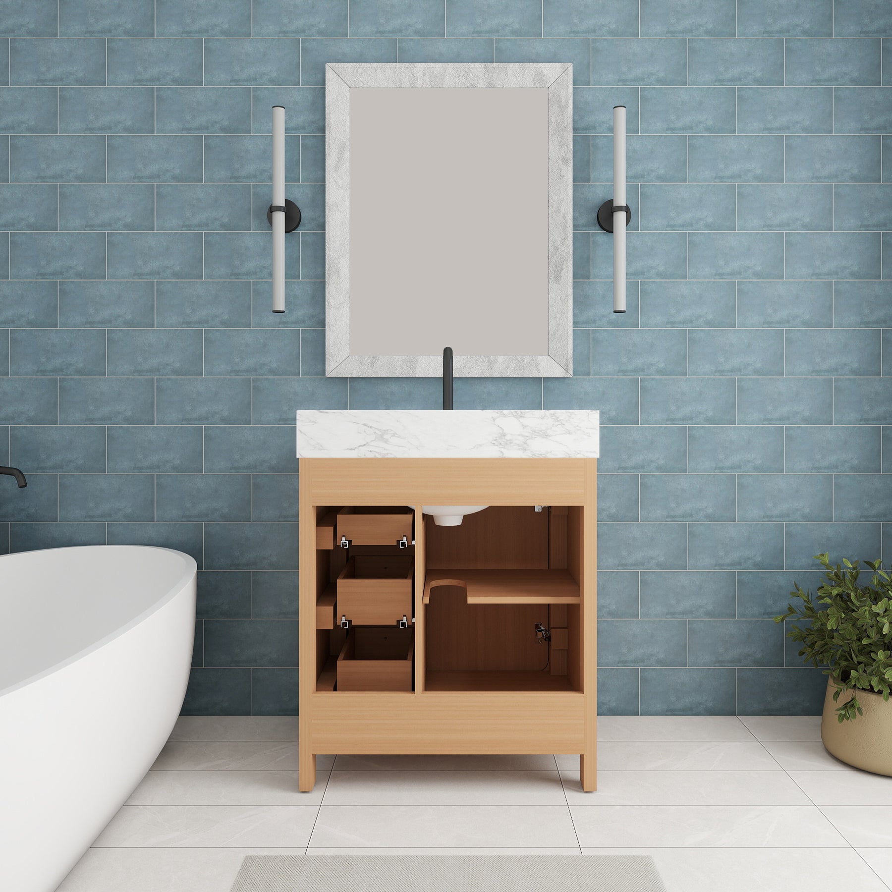 Canyon 30" Freestanding Single Vanity Cabinet with Curved Design