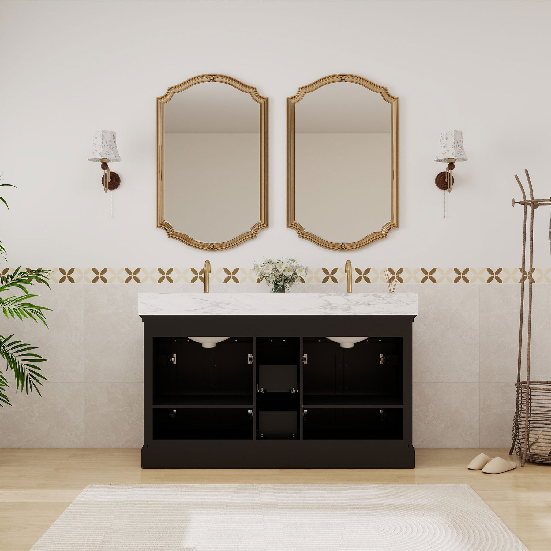 Acro 60" Freestanding Double Vanity Cabinets with Arch Feet