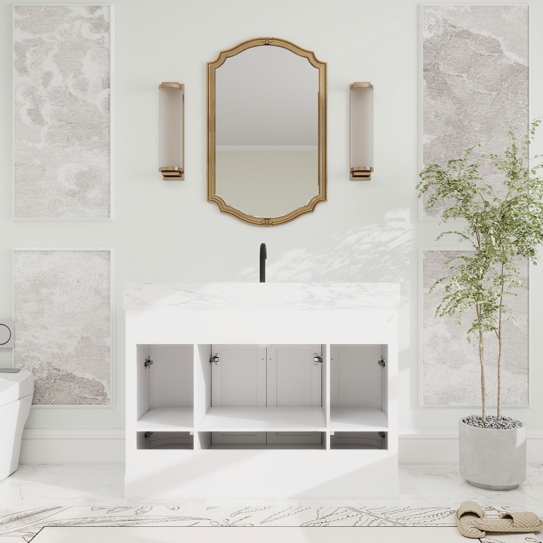 Opuluxe 48" Freestanding Single Vanity Cabinets with Curved Design