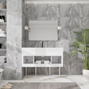 Modish 48" Wall Mounted Single Vanity Cabinets with Solid Wood Legs