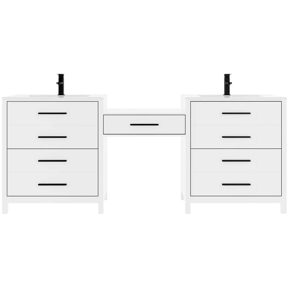 Dualis 84" Freestanding Double Vanity Cabinets with Middle Makeup Desk