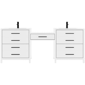 Modern 84" Freestanding Bathroom Vanity Combo with Double Undermount Sinks,Middle Makeup Vanity Desk
