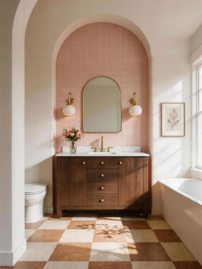 Blush Arch & Walnut Bathroom