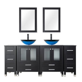 Classic 72" Black Freestanding Bathroom Vanity side cabinet combo with Double  Sinks & Mirrors