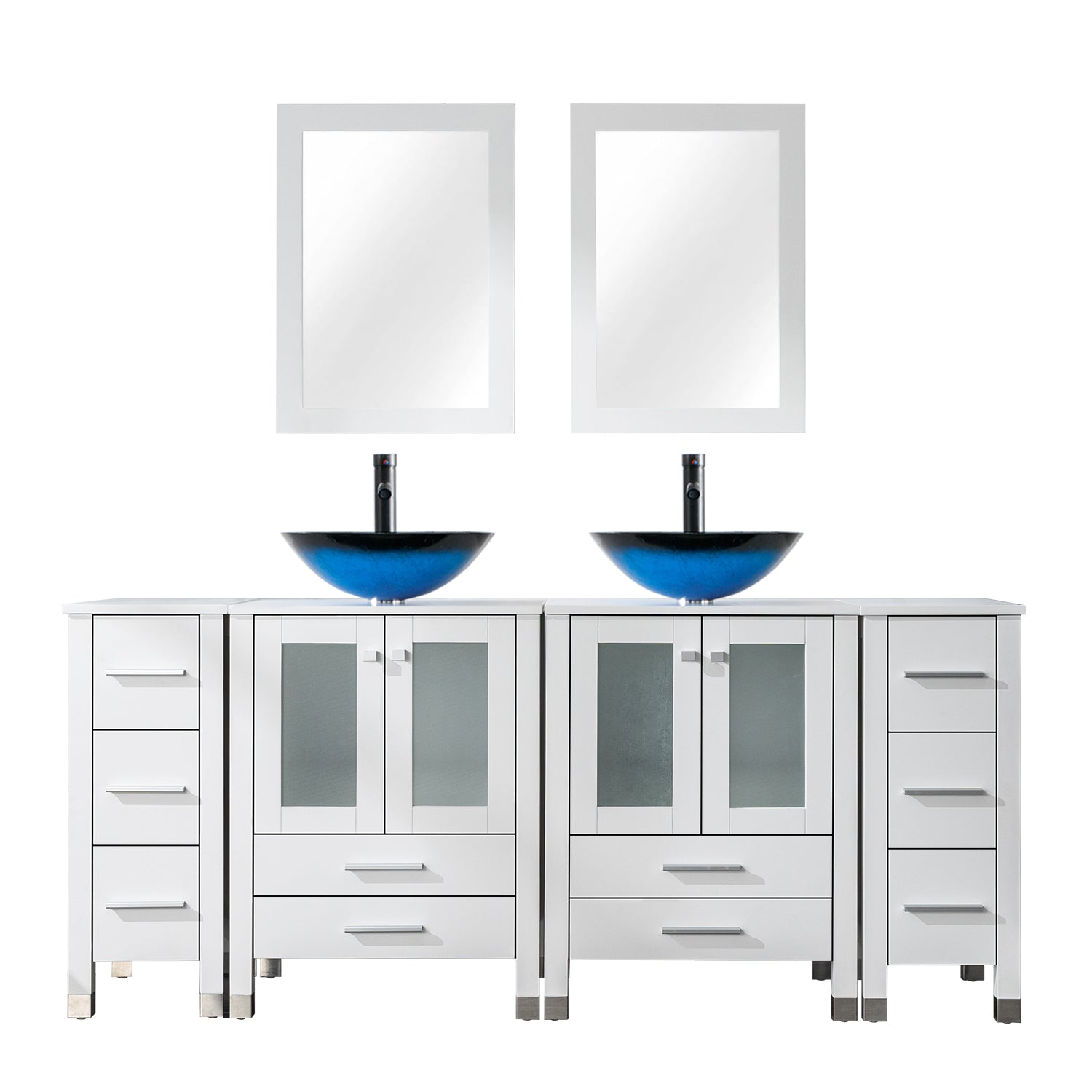 Eclife 72" Double Bathroom Vanity Sink Combos, Solid Wood Construction and Painted Frame - White