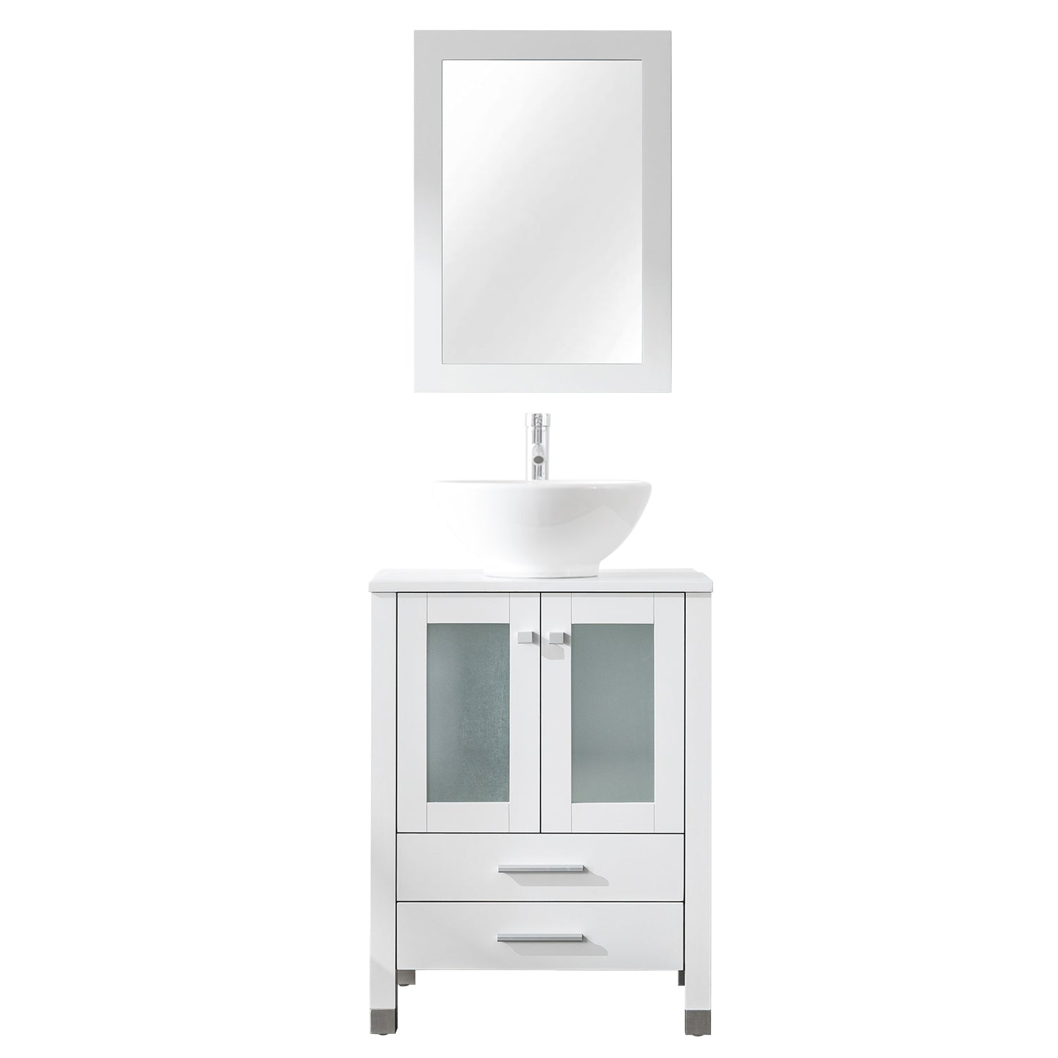Eclife 24" Bathroom Vanity Solid Wood Construction & Painted Frame W/Mirror - White