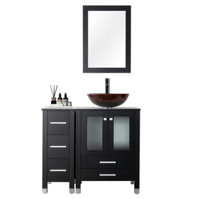 Eclife 36" Bathroom Vanity Sink Combo with Side Cabinet, Solid Wood Construction and Painted Frame - Black