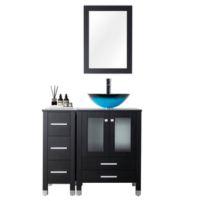 Classic 36" White Freestanding Bathroom Vanity side cabinet combo with Single Sink & Mirror