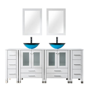 Classic 72" White Freestanding Bathroom Vanity Side Cabinet Combo with Double  Sinks & Mirrors