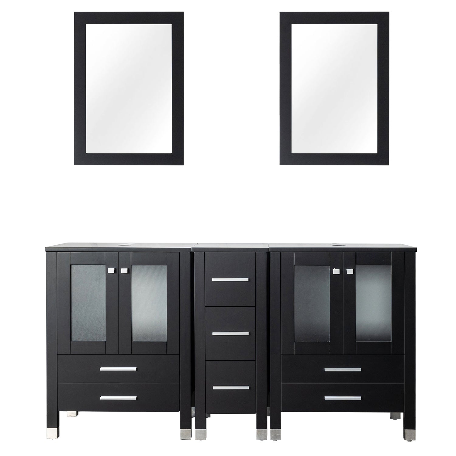 Classic 60" Black Freestanding Bathroom Vanity side cabinet combo with Double  Sinks & Mirrors