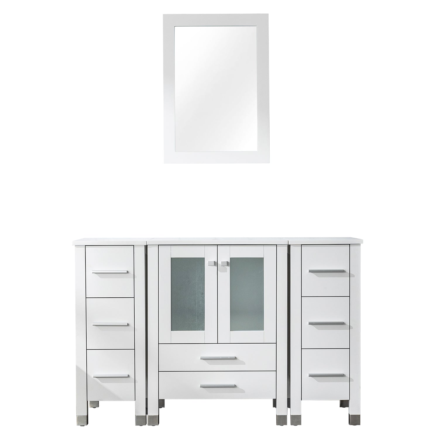 Classic 48" White Freestanding Bathroom Vanity side cabinet combo with Single Sink & Mirror