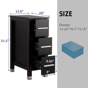 Classic 12" Freestanding Bathroom Storage Organizer with 3 Drawers—Black