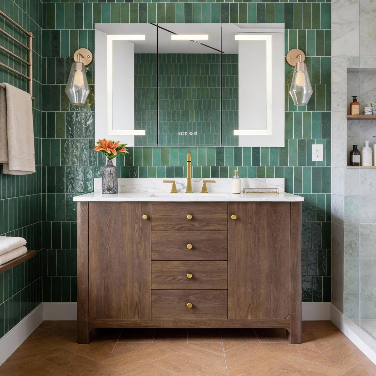 CM-005C 42" Large LED Medicine Cabinet Mirror in Aluminum (with Charging Ports)