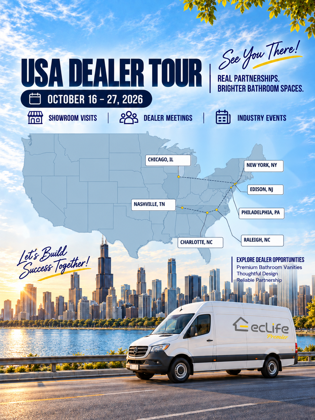 ECLIFE Premier USA Dealer Tour route and showroom visit artwork