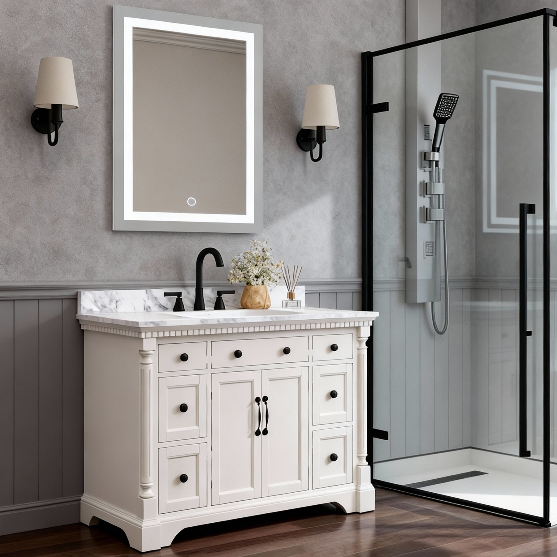 M412B 24" Rectangular Front-Lit LED Mirror with Touch Control