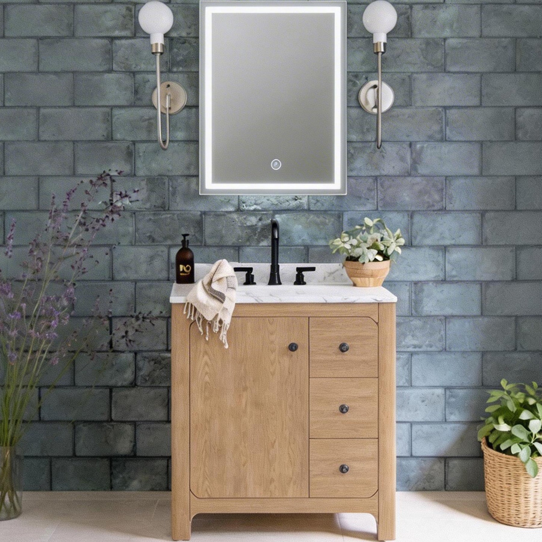 M412B 24" Rectangular Front-Lit LED Mirror with Touch Control