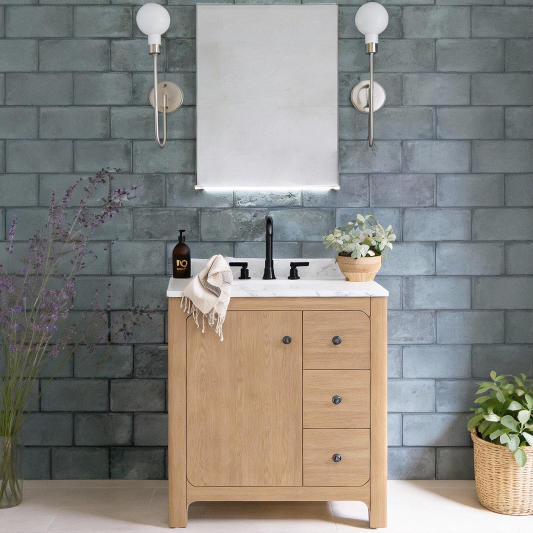 M431C 24" Rectangular LED Mirror with PMMA Luminous Shelf & Bluetooth