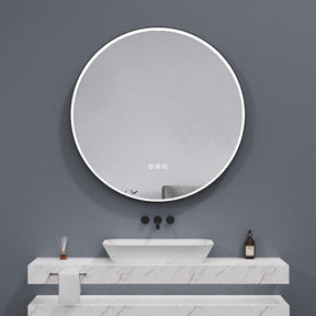 M616 28" Round Ultra-Slim Front-Lit LED Mirror in Black Aluminum Frame