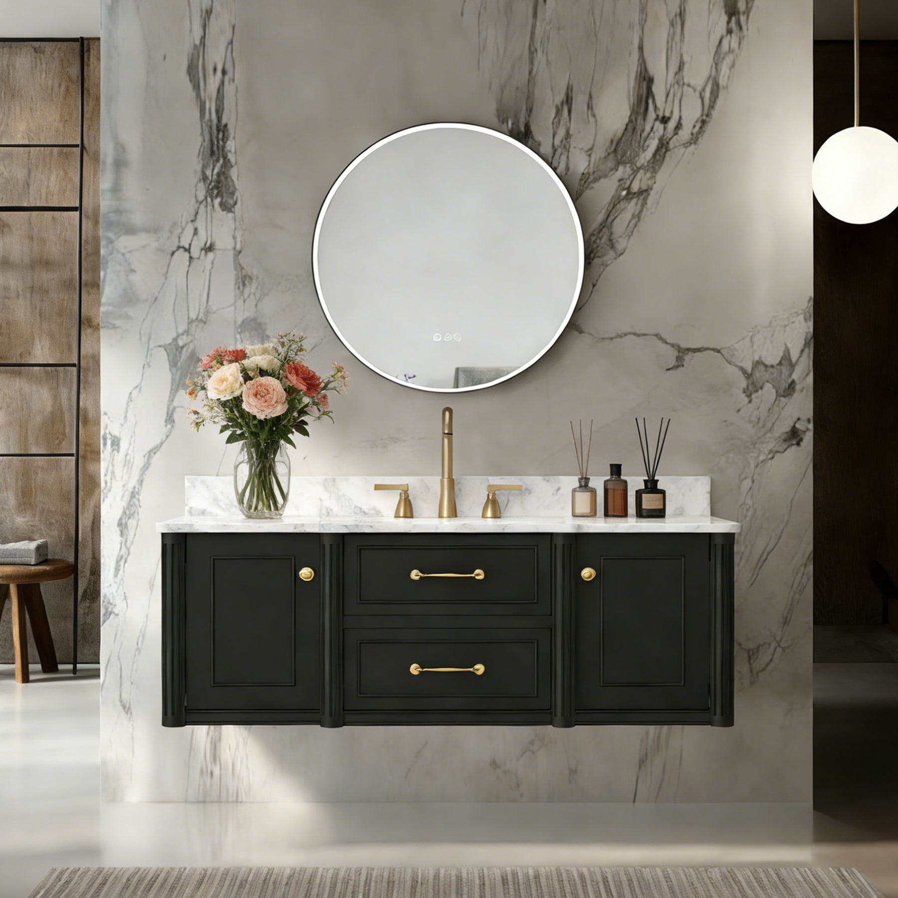 M616 28" Round Ultra-Slim Front-Lit LED Mirror in Black Aluminum Frame