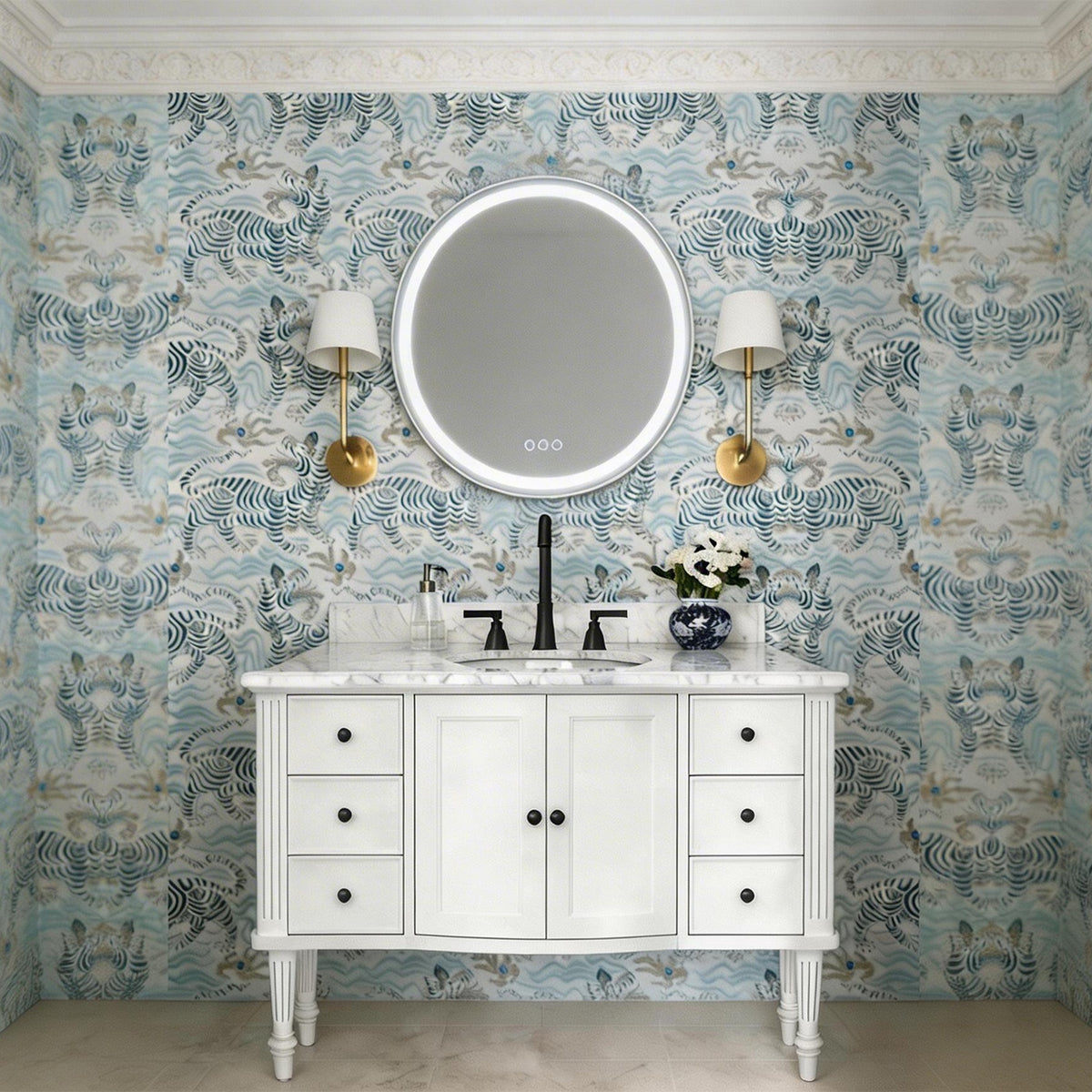 M616 28" Round Ultra-Slim Front-Lit LED Mirror in Black Aluminum Frame