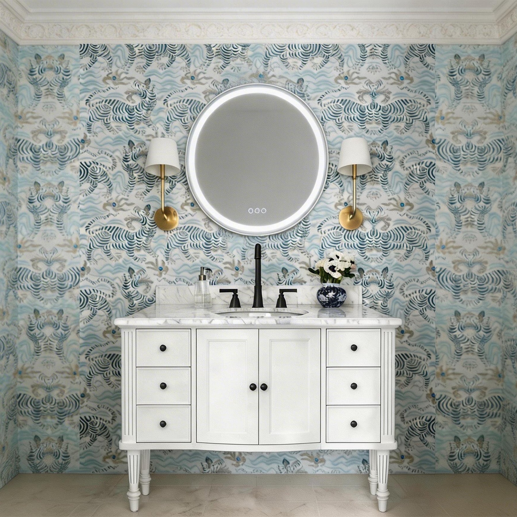 M616 28" Round Ultra-Slim Front-Lit LED Mirror in Black Aluminum Frame