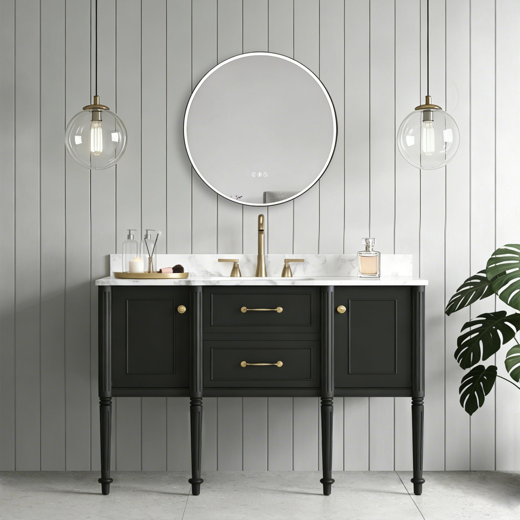 M616 28" Round Ultra-Slim Front-Lit LED Mirror in Black Aluminum Frame