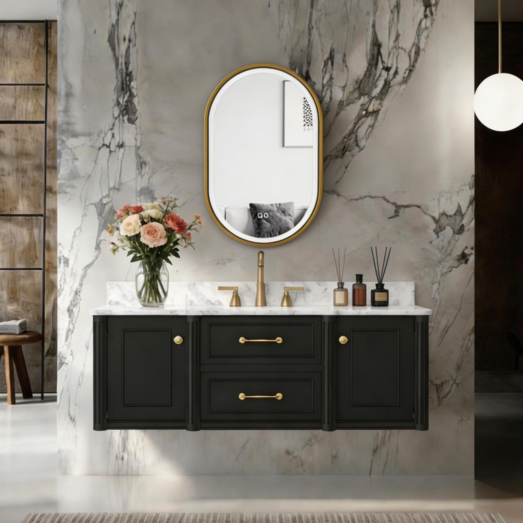 M712 20" Rectangular Dual-Rotating LED Mirror in PVD Gold Aluminum Frame