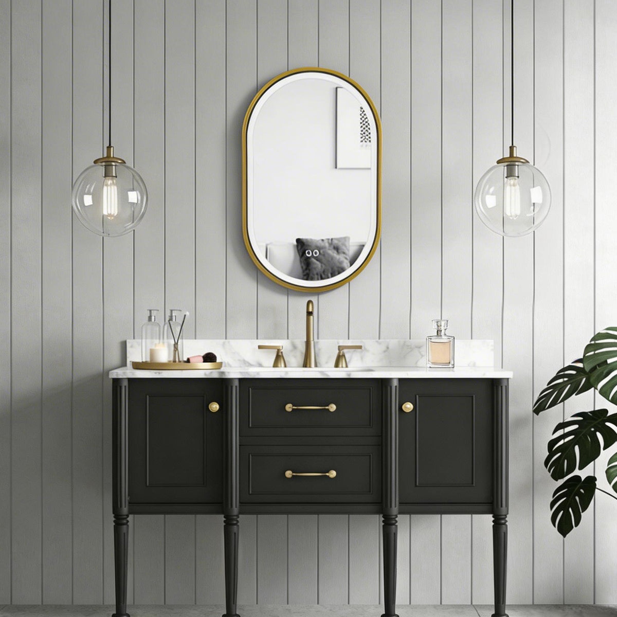 M712 20" Rectangular Dual-Rotating LED Mirror in PVD Gold Aluminum Frame