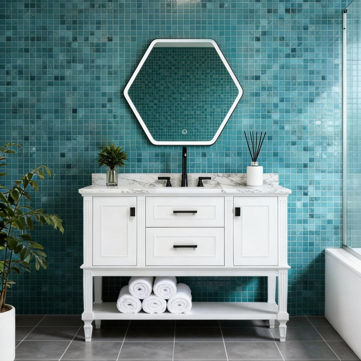 M713 26" Rectangular Edge-Accent LED Mirror in Black Silk Print